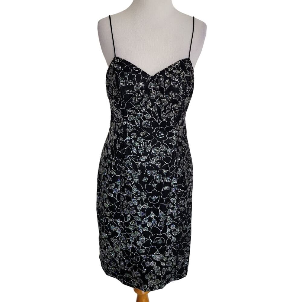 Vintage 90s Women HoCo Cocktail Dress Velvet Whimsigoth Fairy Grunge Sequins XS
